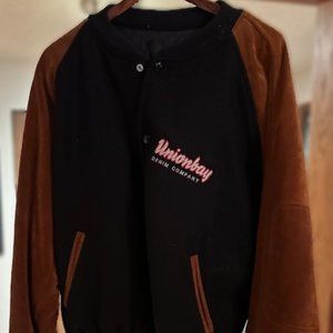 Vintage 90’s Union Bay Embroidered Wool Button Up w/Suede Sleeved Jacket